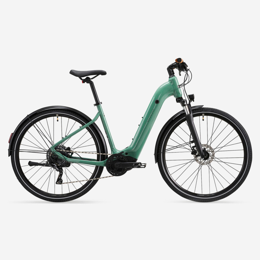 Electric Hybrid Bike With Central Motor And Low Frame ROCKRIDER E-actv 500 Green