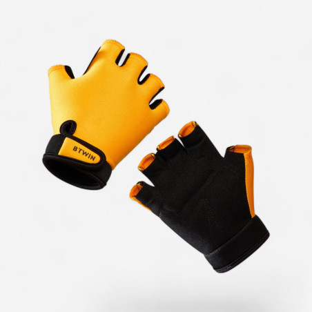BTWIN Kids' Cycling Fingerless Gloves Yellow