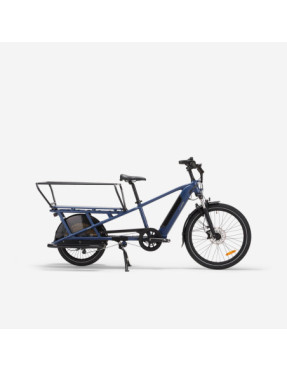 Vélo Cargo Longtail Electrique BTWIN E-three 500 Bleu